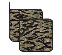 YYHWHJDE Tiger Stripe Camo Prints Square Hot Pads for Kitchen Counters - Waterproof Pot Covers with Hanging Loop for Serving & BBQ, Set of 2 (One with Pocket)