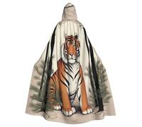 YYHWHJDE Tiger Under The Pine Tree Picture Halloween Adult Hooded Cape Cloak No Zipper, Comfortable For Costume Parties