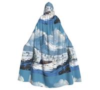 YYHWHJDE Train Under The Snowy Mountains Pattern Halloween Adult Hooded Cape Cloak - Super Large Hooded Cloak No Zipper