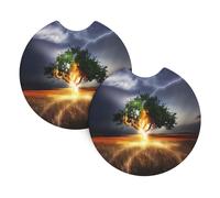 YYHWHJDE Tree at Night Prints Car Cup Coasters 2-Pack - Premium Neoprene Drink Throws, Protect Cup Holders & Enhance Your Drive - Waterproof, Non-Slip Grip