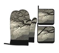 YYHWHJDE Tree branches in the wind Prints Kitchen baking set, oven gloves, thickened and insulated four piece suit