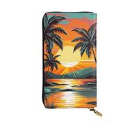 YYHWHJDE Tropical Beach Palm Tree Sunset Picture Quality Leather Long Clutch Wallet Designed for Fashion Girls and Women Stylish 7.48 x 4.13 in