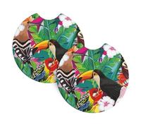 YYHWHJDE Tropical Birds and Plant Leaf Prints Car Cup Coasters 2-Pack - Premium Neoprene Drink Throws, Protect Cup Holders & Enhance Your Drive - Waterproof, Non-Slip Grip