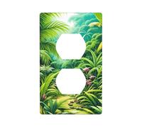 YYHWHJDE Tropical Rainforest Jungle Scene Pattern Double Socket Wall Panel Decorative for Residential and Commercial Areas 4.5x2.76in