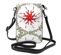 YYHWHJDE Turning green leaves and red flowers Picture Ladies' mobile phone with leather foreskin, crossbody flip cover, small adjustable shoulder strap