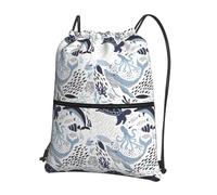 YYHWHJDE Turtle Octopus Pattern Ocean Theme Prints Drawstring Backpack - Lightweight, Waterproof Sport Throw Cover for Gym, Travel & Everyday Essentials