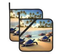 YYHWHJDE turtles on the beach Prints Square pot mat two-piece set, insulated, thickened, waterproof, easy to clean