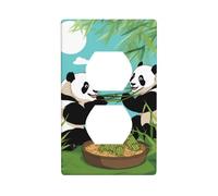 YYHWHJDE Two Cute Big Pandas Picture Double Socket Wall Panel Electrical Socket Cover Plate is Shatter Resistant and Durable 4.5x2.76in