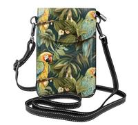 YYHWHJDE Two Parrots On Green Palm Tree Prints Small Leather Women'S Crossbody Flip Phone Bag, Waterproof And Durable