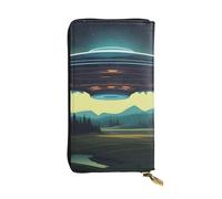 YYHWHJDE UFO at night Printing Leather long clutch wallet Designed for fashion girls and women stylish and personalized 7.48 x 4.13 in, Black, One Size