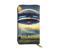 YYHWHJDE UFO Landing Printing Quality Leather Long Clutch Wallet Designed for Fashion Girls and Women Stylish 7.48 x 4.13 in