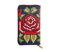 YYHWHJDE Ukrainian Embroidery Style Rose Picture Leather long clutch wallet Designed for fashion girls and women stylish and personalized 7.48 x 4.13 in, Black, One Size