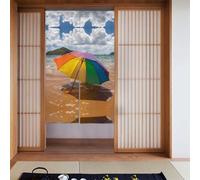 YYHWHJDE Umbrella By The Sea Pattern Curtain two Pieces Spliced 34x56in Fabric curtains, room dividers Fabric, Smooth & Not Easily Wrinkled