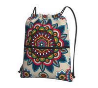 YYHWHJDE Unique Leaf Flower Meditation Tribal Prints Drawstring Backpack - Water-Resistant Polyester Throw Bag for Gym, Travel & Hiking - Lightweight, Durable & Compact