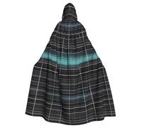 YYHWHJDE Unisex Adult Hooded Cloak, Dimensional Line Space Print, Full Length, Black with Teal Stripes, Polyester, Halloween Cosplay Costume