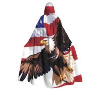 YYHWHJDE USA Patriotic Eagle with American Flag Printing Halloween Adult Hooded Cloak for Parties and Costume Events