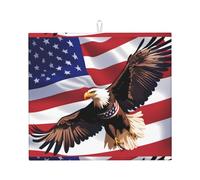 YYHWHJDE USA Patriotic Eagle with American Flag Prints Kitchen Drying Mat - Absorbent Dish Drying Throw with Vibrant Prints, Quick-Dry Countertop Layer for Dishes & Appliances - Non-Slip & Foldable