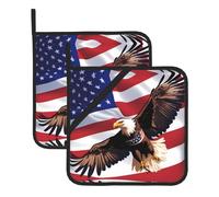 YYHWHJDE USA Patriotic Eagle with American Flag Prints Square Hot Pads for Kitchen Counter - Waterproof Trivets with Hanging Loop, Heat Resistant Pot Covers for Dinning Table, Oven & BBQ - 2 Pack