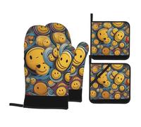 YYHWHJDE Various smiley faces Prints Kitchen baking set, oven gloves, thickened and insulated four piece suit