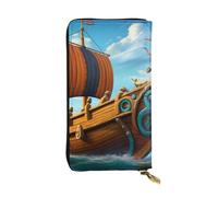 YYHWHJDE Vikings Boat Picture Leather long clutch wallet Designed for fashion girls and women stylish and personalized 7.48 x 4.13 in, Black, One Size