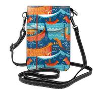 YYHWHJDE Vikings Boat Prints Small Leather Women'S Crossbody Flip Phone Bag, Waterproof And Durable