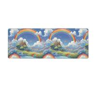 YYHWHJDE Village Under The Rainbow Picture Extra Large Mouse Pad, Computer Office Anti Slip Gaming Keyboard Thickened Version 12x31.5in
