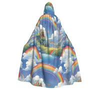 YYHWHJDE Village Under The Rainbow Picture Halloween Adult Hooded Cape Cloak No Zipper, Comfortable For Costume Parties