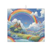 YYHWHJDE Village Under The Rainbow Printed Kitchen Absorbent pad, Super Absorbent Microfiber, Oversized Anti Slip