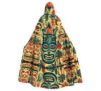 YYHWHJDE Vintage Aloha Tiki Pattern Printing Halloween Adult Hooded Cloak for Parties and Costume Events