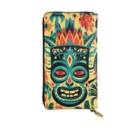 YYHWHJDE Vintage Aloha Tiki Pattern Printing Quality Leather Long Clutch Wallet Designed for Fashion Girls and Women Stylish 7.48 x 4.13 in