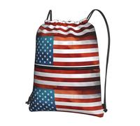 YYHWHJDE Vintage American USA Flag Prints Drawstring Backpack - Lightweight Waterproof Gym Bag with Zipper Pocket - Ideal for Travel, Yoga & Sports