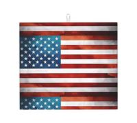 YYHWHJDE Vintage American USA Flag Prints Kitchen Drying Mat - Absorbent Dish Drying Throw with Vibrant Prints, Quick-Dry Countertop Layer for Dishes & Appliances - Non-Slip & Foldable