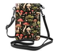 YYHWHJDE Vintage Edible Mushrooms Prints Small Leather Women'S Crossbody Flip Phone Bag, Waterproof And Durable
