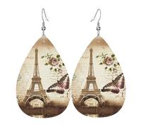 YYHWHJDE Vintage Paris Eiffel Tower Butterfly Prints Teardrop Leather Earrings - Vibrant Dangle Layers for Women, Lightweight Fashion Jewelry for Parties & Everyday Wear