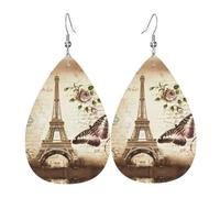 YYHWHJDE Vintage Paris Eiffel Tower Butterfly Prints Water Drop Leather Earrings - Stylish Dangle Throw for Parties, Vibrant Color Layering, Non-Fading Finish