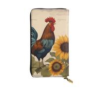 YYHWHJDE Vintage Sunflower Rooster Printing Quality Leather Long Clutch Wallet Designed for Fashion Girls and Women Stylish 7.48 x 4.13 in