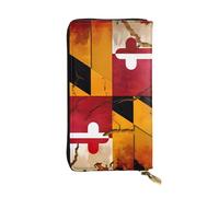 YYHWHJDE Vintage Wooden Maryland Flag Printing Quality Leather Long Clutch Wallet Designed for Fashion Girls and Women Stylish 7.48 x 4.13 in