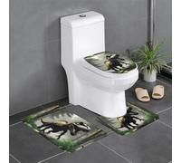 YYHWHJDE Wandering Dinosaur Picture Three Piece Set of Bathroom Floor mats, Bathroom Shower mats, Anti Slip Quick Drying