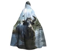 YYHWHJDE Water Buffalo Pattern Halloween Adult Hooded Cape Cloak For Role-Playing, Stage Costumes, Parties Easy Care