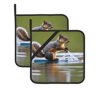 YYHWHJDE Water Skiing Fox Squirrel Prints Square Insulated Pot Holder Set of 2 8x8 in Anti-scalding and Heat-Insulating Waterproof