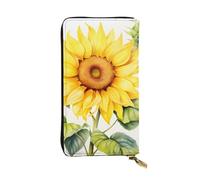 YYHWHJDE Watercolor sunflower Printed Leather long clutch wallet Designed for fashion girls and women stylish and personalized 7.48 x 4.13 in, Black, One Size