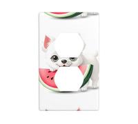 YYHWHJDE Watermelon Little White Dog Prints Double Socket Wall Panel Electrical Socket Cover Plate Shatter Decoration Durable 4.5x2.76in