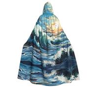 YYHWHJDE Wave Sailboat Seagull Pattern Halloween Adult Hooded Cape Cloak For Role-Playing, Stage Costumes, Parties Easy Care
