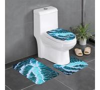 YYHWHJDE Waves Rolling Picture Three Piece Set of Bathroom Floor mats, Bathroom Shower mats, Anti Slip Quick Drying
