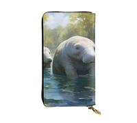 YYHWHJDE West Indian Manatees Printed Leather long clutch wallet Designed for fashion girls and women stylish and personalized 7.48 x 4.13 in, Black, One Size