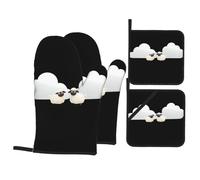YYHWHJDE White Clouds and Little Sheep Prints Heavy-Duty Oven Layers: 4-Piece Waterproof, Heat Resistant Kitchen Protection Set for Safe Handling & Long-Lasting Durability