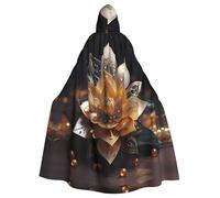 YYHWHJDE White delicate lotus flower Pattern Halloween Adult Hooded Cloak for various party and carnival settings