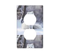 YYHWHJDE White Fox on The Snow Picture Double Socket Wall Panel Decorative is Durable and Suitable for Socket Light Switch Accessories 4.5x2.76in