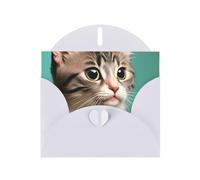 YYHWHJDE White Greeting Card A curious cat Prints for Christmas, Children's Birthday, Valentine's Day, and Party Invitation