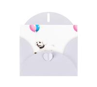 YYHWHJDE White Greeting Card Bichon Chasing Balloons Picture for Festive Birthday Party Invitation